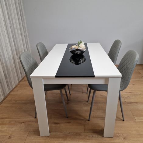 Dining Table and 4 Chairs White Black Wood 4 Leather Grey Chairs Dining Room (1/5)