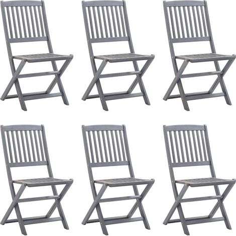 Lot de 6 chaises de jardin pliables en bois d'acacia massif avec finition gris délavé - PANGIVO (1/5)