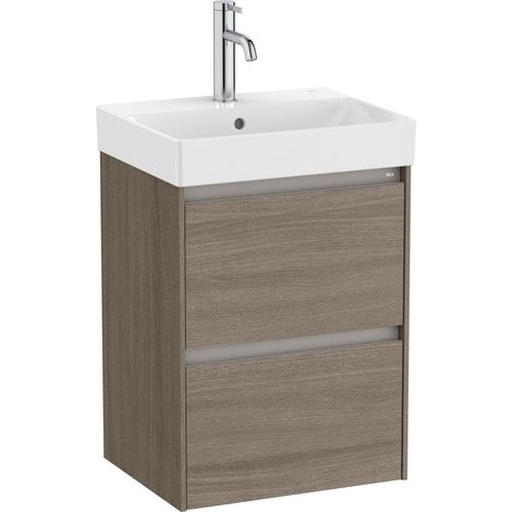 Pack Unik mueble base compacto de 2 cajones + lavabo ONA - ROCA Color: Olmo oscuro - Medidas: 450x360x645 mm
