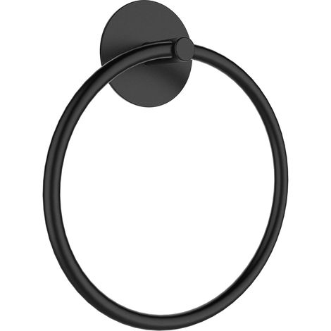 Toallero adhesivo negro mate para paredes de baño con anillas de acero inoxidable, apto para baños y cocinas.