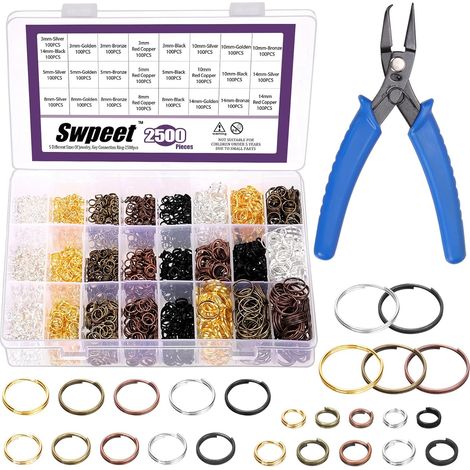Sweet 2-Pack of 501 Colorful Metal Split Rings in 5 Sizes (mm) - Small Open Rings with Split Pliers, Double Closed Loop for Jewelry Making (1/5)