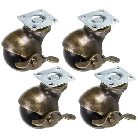 Lot de 4 Roulettes Freinées Pivotantes à 360 Degrés Diamètre 40mm Roue à Bille Vintage pour Meubles