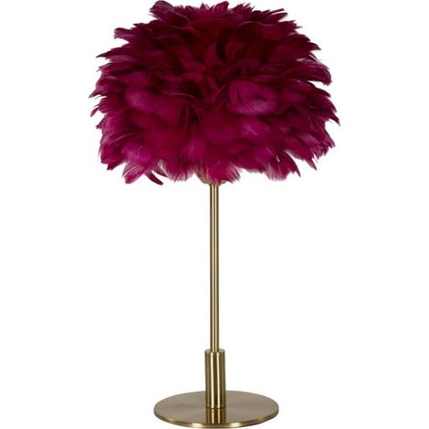 Lampada da tavolo Ball Feather Bordeaux con sfera di piume e stelo oro