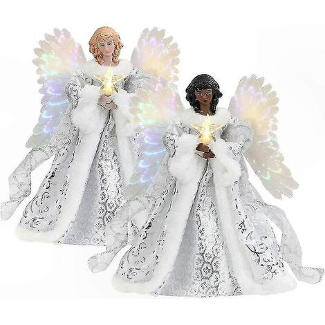 Décorations de Noël Ange 2 Pièces avec Guirlande LED Chaude, 25x20cm Ornement de Sapin pour Ambiance Festive des Fêtes (1/5)