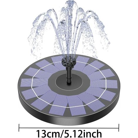 Fontaine à oiseaux solaire de 1 W (13 cm - 1 W) avec 6 buses - convient aux cours intérieures et extérieures, aux jardins et aux piscines. (1/5)