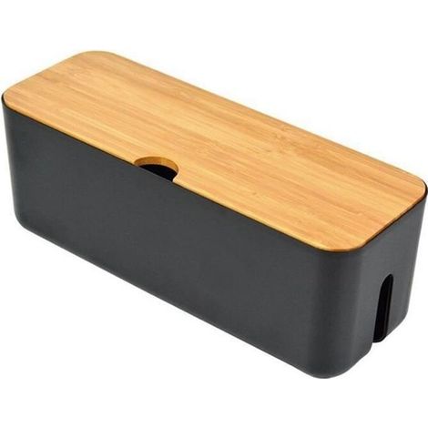 Boîte de Gestion des Câbles Couvercle en Bois Boîte de Rangement de Cordon pour Couvrir Et Cacher Les Fils de Ordinateur, Noir