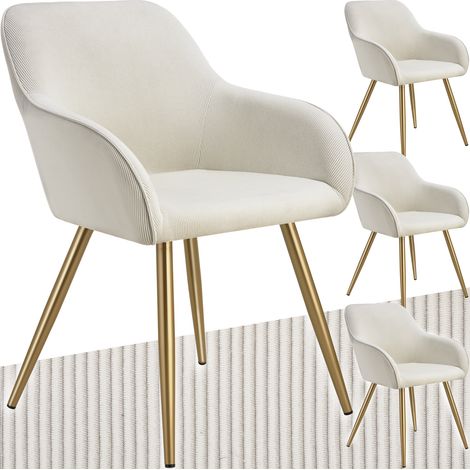 Lot de 4 chaises en velours côtelé forme ergonomique crème/or (1/5)