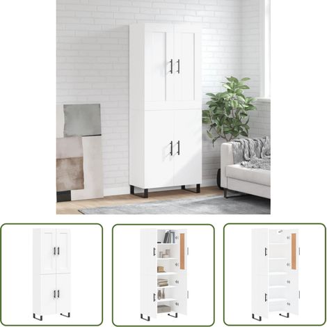 The Living Store Buffet haut Blanc 69,5x34x180 cm Bois d'ingénierie - Buffet Design Moderne - Meuble Rangement - Armoire Blanche - Buffet Cuisine - Mobilier Salon (1/5)