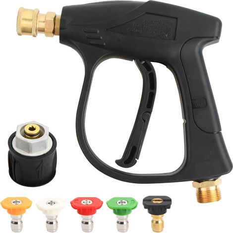 Pistolet Nettoyeur Haute Pression 4000 PSI, Pistolet de Lavage Haute Pression avec 5 Embouts de Buse d'eau, Connecteur Rapide 1/4", Interface M22(14mm), Lance a Mousse pour Nettoyage de Voiture (1/5)