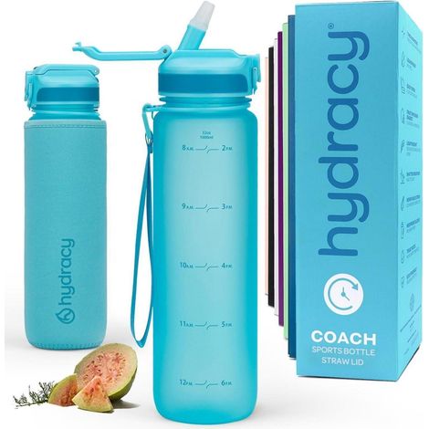 Trinkflasche Zeitmarkierung BPAfrei 1L Strohhalm Aqua Blau (1/5)