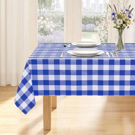 Nappe lavable à carreaux bleu-blanc 140x240 cm rectangulaire hydrofuge pour intérieur et extérieur