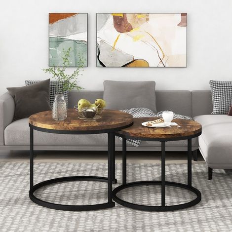 Table basse ronde set de 2 marron - tables d'appoint imbriquables, design moderne pour salon - ensemble bois clair et fonctionnel (1/5)