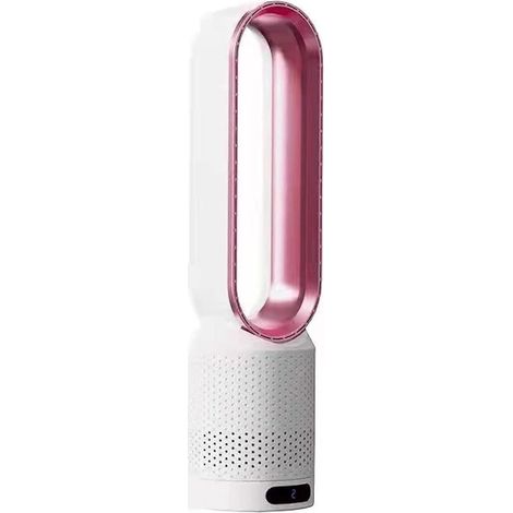 Ventilateur tour sans pales 2 en 1 purificateur d’air HEPA, télécommande incluse, 8 vitesses réglables, oscillation 90°, minuterie, silencieux pour maison et chambre, rose (1/5)