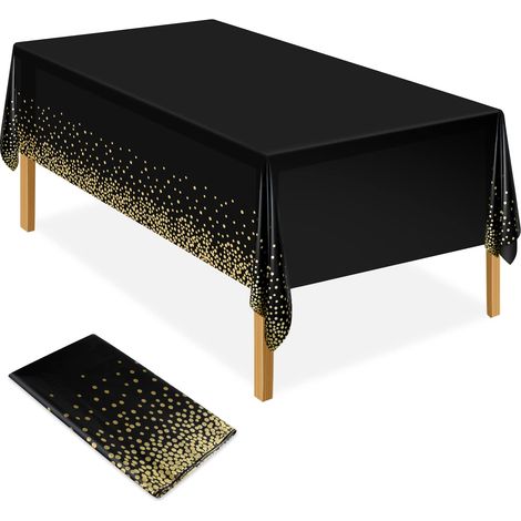 Nappe de fête Noire et dorée Nappe en Plastique 137x274cm Couverture de Table de confettis à Pois dorés Couverture de Table de fête rectangulaire pour Pique-Nique, Halloween, Noël (1/5)