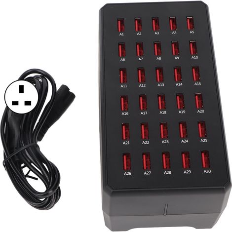 Station de charge USB 150 W à 30 ports, chargeurs de bureau multiples pour téléphones portables et appareils numériques, modèle WT268, 100-240 V, prise britannique (1/5)