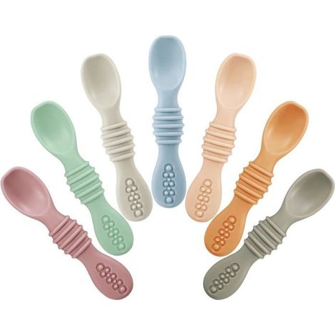 Cuillères pour bébé Lot de 7 Silicone Auto-alimentation Diversification alimentaire guidée Manche long (1/5)
