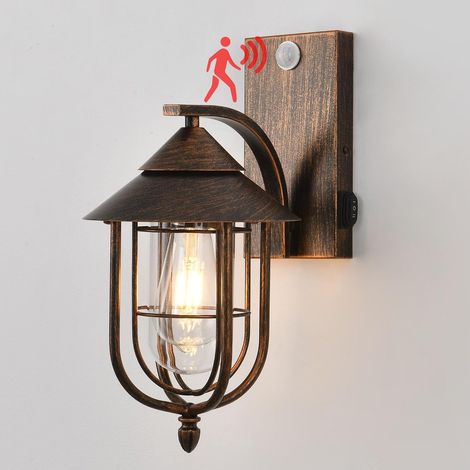 Industrielle Noire Doré Applique Exterieur avec Détecteur de Mouvement, 3 Modes Luminaire Exterieur Verre, E27 Étanche Lampe Terrasse Exterieur, Vintage Eclairage Jardin (1/5)