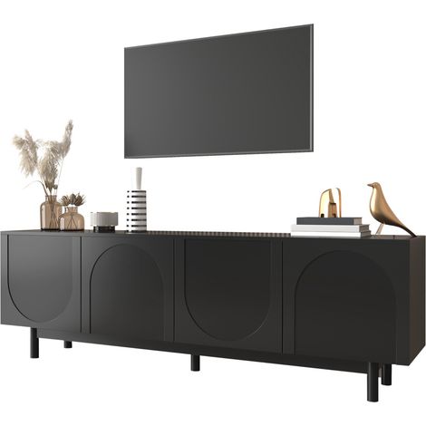 Meuble TV noir moderne – 175 x 38 x 56 cm, étagères réglables, meuble TV bas et léger au style luxueux