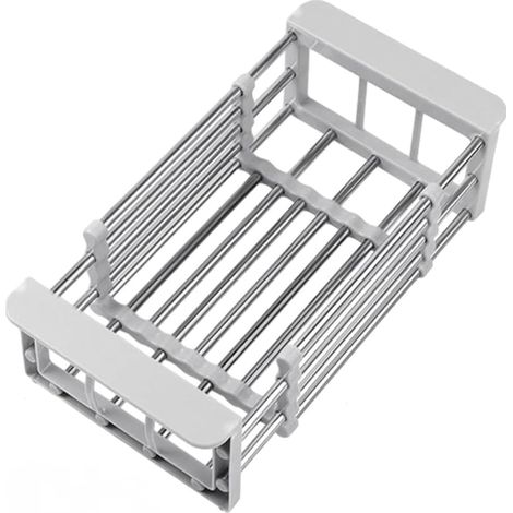 Escurridor de platos extensible de acero inoxidable para fregadero, color gris, 16,8 cm de ancho. (1/5)