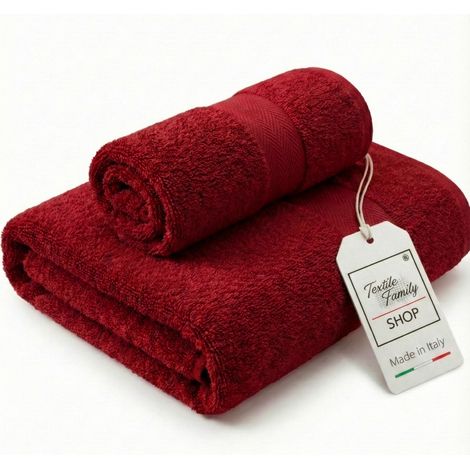 Coppia Asciugamani Viso e Ospite Bordeaux - Spugna 100% Cotone 450 g/m² Made in Italy (1/5)