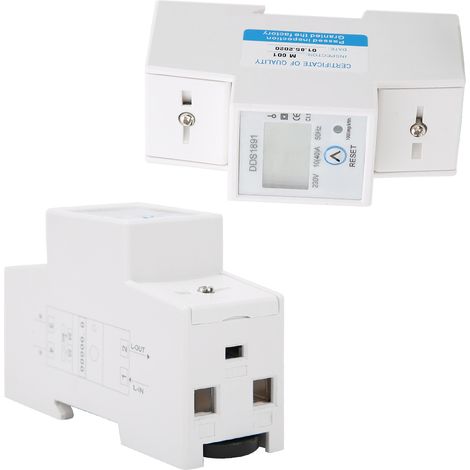 Compteur d'énergie monophasé sur rail DIN, 50 Hz, écran LCD rétroéclairé, 10 (40) A (1/5)
