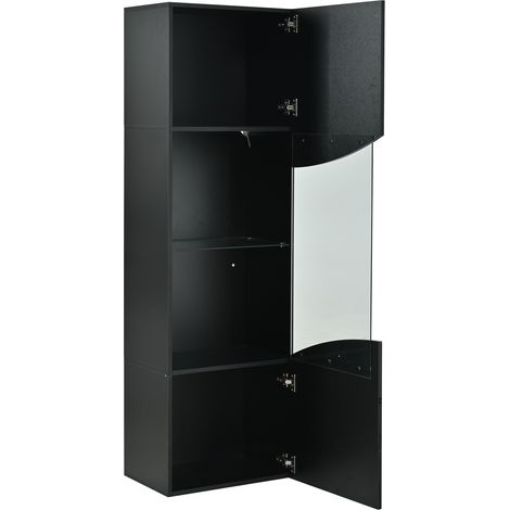 Vitrine de salon 3550165 cm, vitrine haute brillante à portes, meuble haut avec grand espace de rangement et éclairage LED, design de surface ondulée concave et incurvée, noir (1/5)