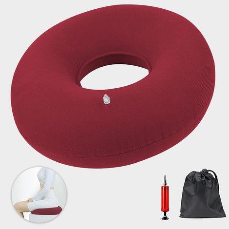 Coussin de siège gonflable pour hémorroïdes, d'assise orthopédique, rond, souple avec pompe les inflammations, kystes, la grossesse, naissance, Rouge (1/5)