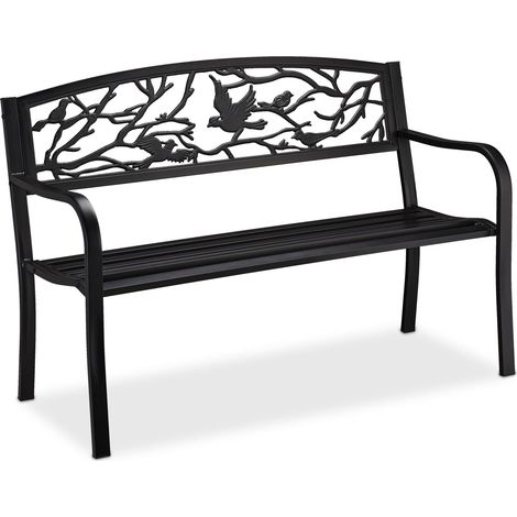 Banc de jardin design antique pour 2 personnes 87 x 127 x 57 cm en acier noir (1/5)