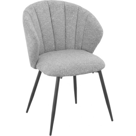 Chaise tissu gris chiné à dossier coquillage pieds métal - SIMON
