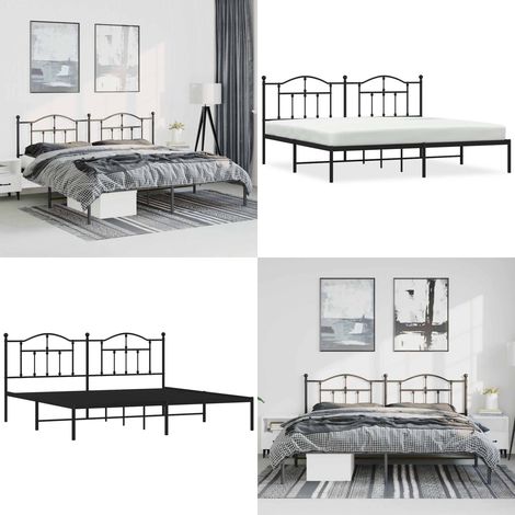 Bettgestell mit Kopfteil Metall Schwarz 193x203 cm - Metallbettfundament - Doppelbettgestell - Boxspringrahmen - Schwarzes Bettgestell - Stabiles Bettgestell - Home & Living (1/5)