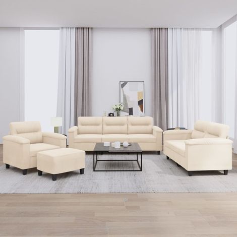4-tlg. Sofagarnitur mit Kissen Beige Mikrofasergewebe (1/5)