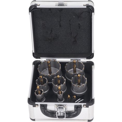 7 scies cloches avec 2 noyaux de forage, tige de 3/8 pouces, ouvreur de coupe en carbure TCT de 25mm de profondeur pour plaque d'acier de 16 à 60mm (1/5)