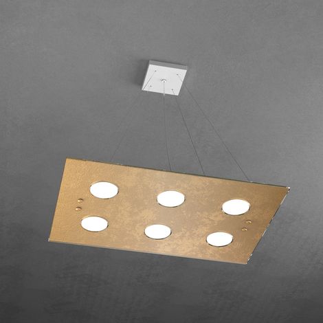Sospensione Moderna Rettangolare Path Vetro Foglia Oro 6 Luci Gx53 (1/3)
