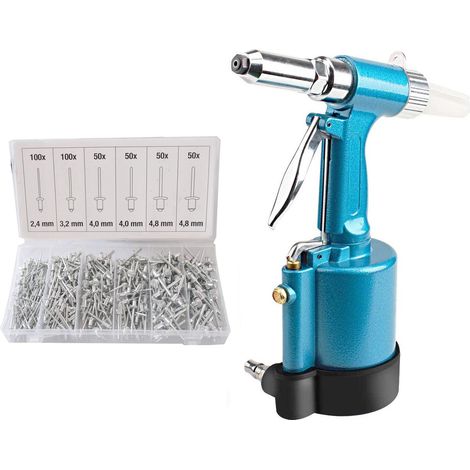 Remachadora neumatica para remaches ciegos más Surtido de 400 remaches ciegos de aluminio 2.4 a 4.8mm (1/4)