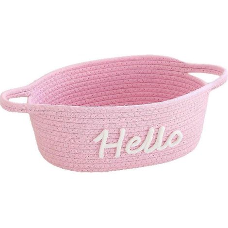 Panier de rangement tressé corde coton avec poignées style bohème pour salle de bain support papier toilette 30x20 cm rose (1/5)