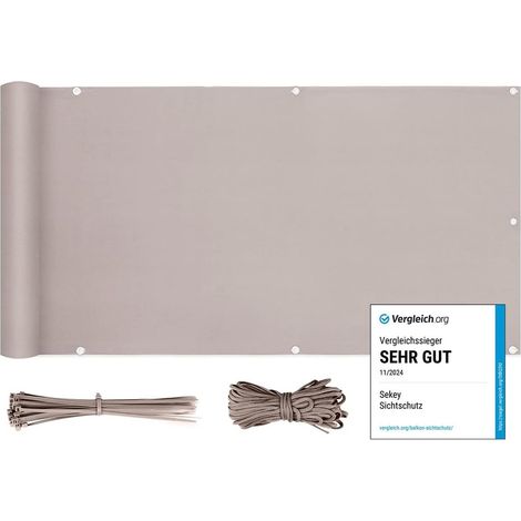 Sekey Balkon Sichtschutz Balkonabdeckung Balkonverkleidung blickdichte Wind- und UV-Schutz, 100% Privatsphäre, mit Ösen, Nylon Kabelbinder und Kordel, 75x300cm, Taupe (1/5)