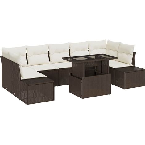 Maison Exclusive - Set di divani con cuscino 8 pcs Marrone e Crema polyrattan