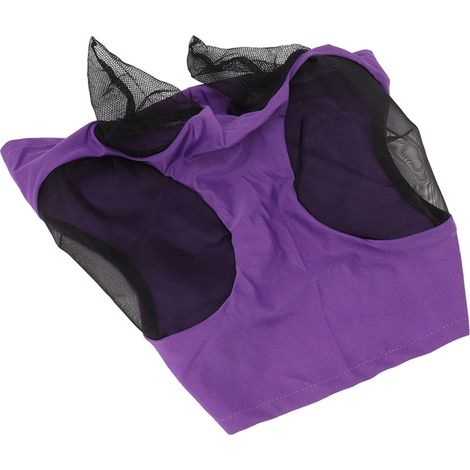 Masque anti-mouches en filet respirant et élastique pour cheval, avec protection des oreilles, équipement d'équitation violet (1/5)