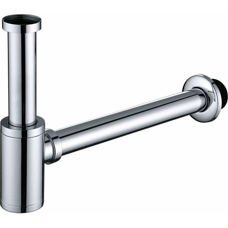 Siphon de Lavabo Tube de Siphon Chromé Design L en acier inoxydable Anti Odeur 1 1/4'' Haute Qualité pour Evier Lavabo
