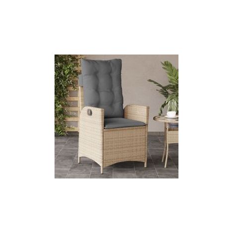 Chaise inclinable de jardin coussins mélange beige poly rotin (1/5)