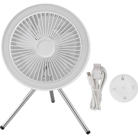 Ventilateur de camping lumineux avec 3 vitesses de ventilation, chargement USB 3,7 V 2 A, support inclus pour tente ou camping extérieur (blanc). (1/5)