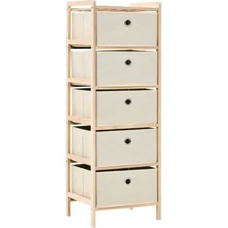 Les Tendances – Chiffonnier 5 tiroirs cèdre naturel – Tissu beige – Dimensions L 32 x H 93 x P 26 cm – Poignées en polypropylène (1/5)