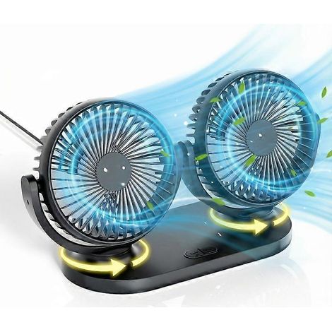 Ventilador de escritorio USB 3 en 1 con doble cabezal, 3 velocidades ajustables, potente flujo de aire con control por botón para refrigeración en el hogar, el coche y la oficina, diseño moderno. (1/5)