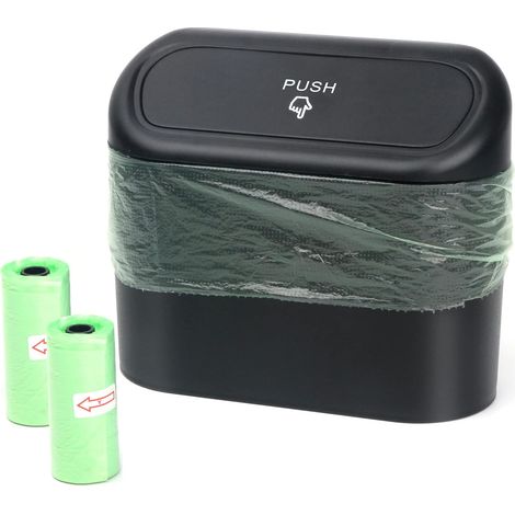 Poubelle de Voiture avec Couvercle, Petite Poubelle Étanche et Suspendue, Boîte de Rangement Portable pour Voiture, Bureau (Noir) (1/5)