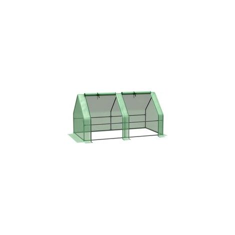 Mini-Gewächshaus, Tunnelgewächshaus, 180 x 90 x 90 cm (L x B x H), Spitzdach, Stahl, hochdichtes PE (140 g/m²), UV-beständig, 2 aufrollbare Reißverschlussfenster, Grün