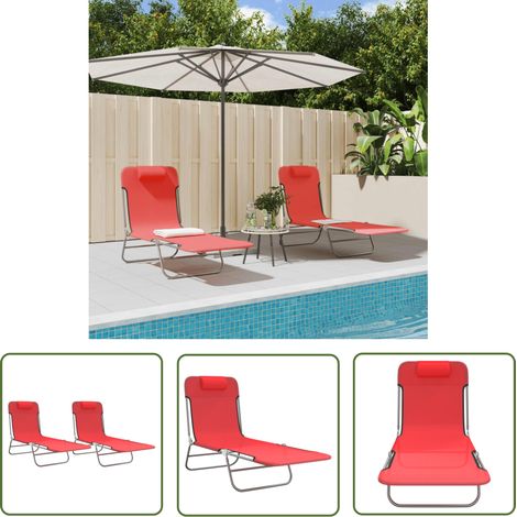 The Living Store Sonnenliegen Klappbar 2 Stk. Rot Textilene und Stahl - Sonnenliegen - Gartenmöbel - Outdoor Möbel - Relaxsessel - Poolliegens (1/5)