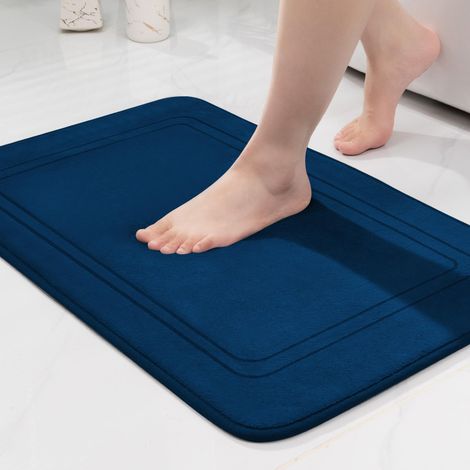 Tapis de Bain Mousse à Mémoire de Forme - Absorbant et Antidérapant - Tapis de Sol pour Salle de Bain et Salon - 50x80 cm - Bleu Foncé (1/5)