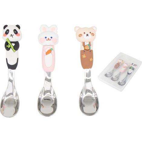 Juego de cucharas infantiles de acero inoxidable con caja de almacenamiento,mango de silicona con forma de animal,apto para niños de 3 a 6 años