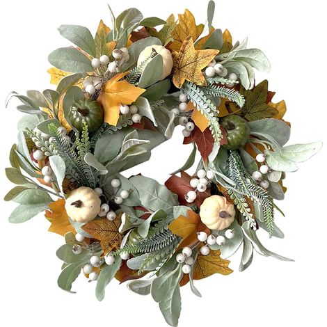 Ghirlanda autunnale decorativa da parete, 40 cm - Foglie e bacche d'acero per interni/esterni, ideale per porte, stagione del raccolto, feste e altri usi. (1/3)