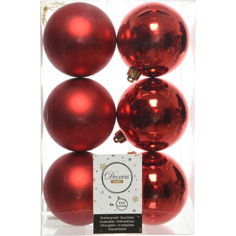 Lot de 6 boules de Noël (D80 mm) Alpine Rouge